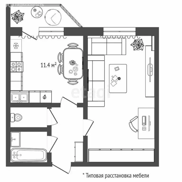 1-комнатная квартира: Тюмень, Арктическая улица, 7к1 (41 м) - Фото 1