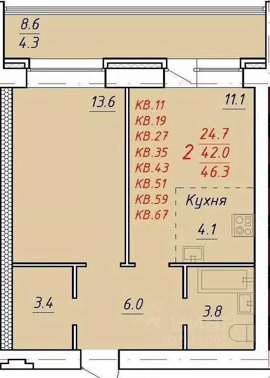 2-к кв. Алтайский край, Новоалтайск Индустриальная ул., 18 (46.3 м) - Фото 0