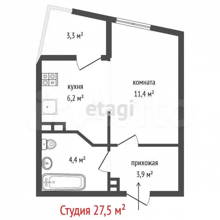 Квартира-студия, 27,5 м, 10/18 эт. - Фото 0