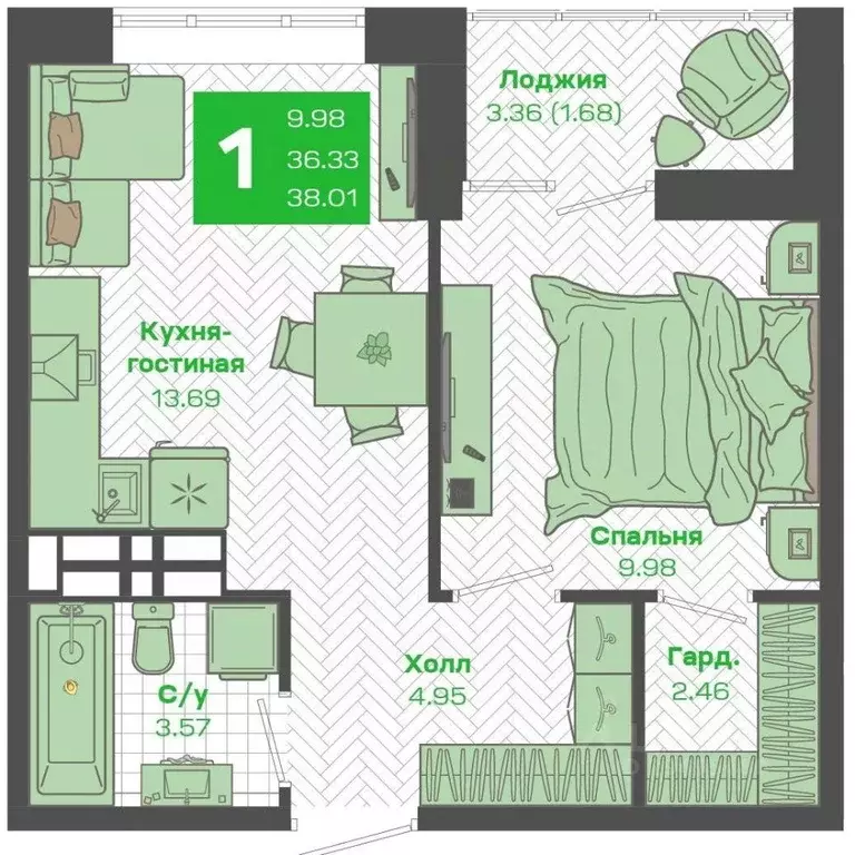 1-к кв. Приморский край, Владивосток Зеленый Бульвар 2 жилой комплекс ... - Фото 1