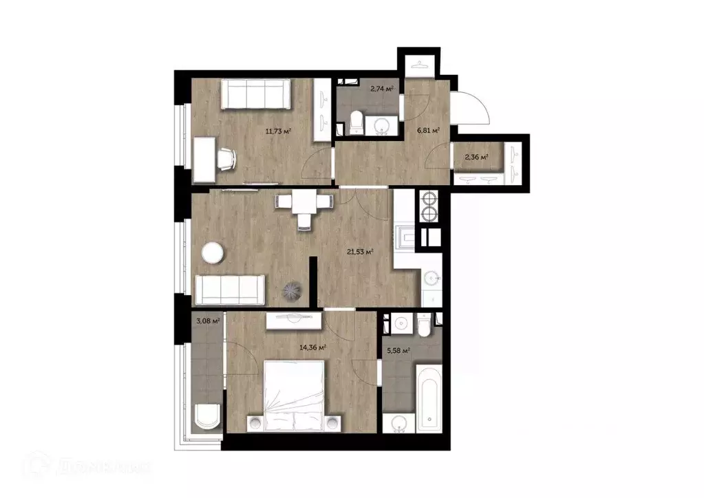 2-к кв. Рязанская область, Рязань Гражданская ул., 19 (66.65 м) - Фото 1