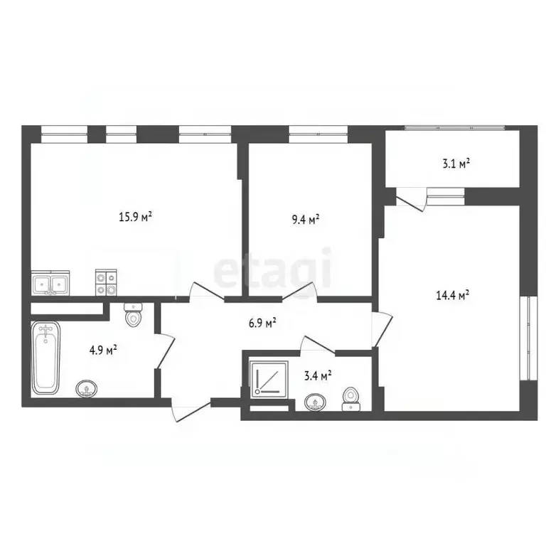 2-к кв. Крым, Симферополь ул. Караимская (55.4 м) - Фото 2