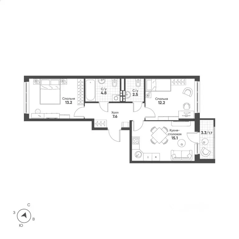 2-к кв. Свердловская область, Екатеринбург Солнечный жилрайон,  (57.1 ... - Фото 1