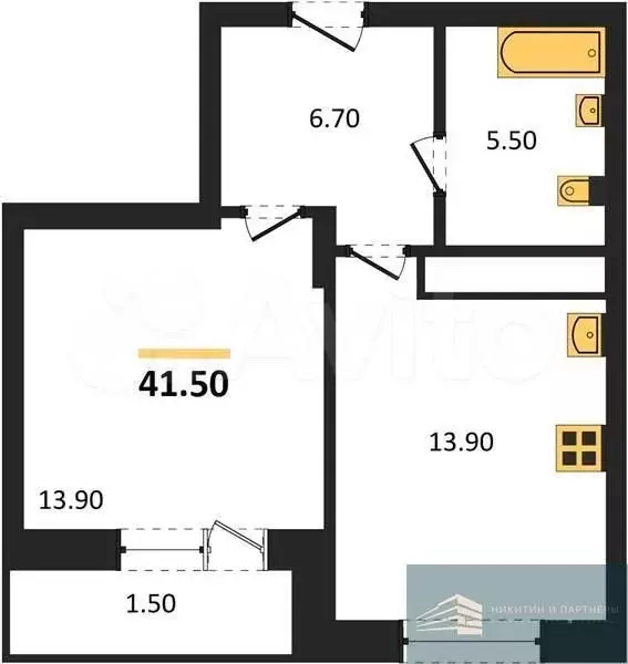 1-к. квартира, 41,5 м, 17/21 эт. - Фото 0