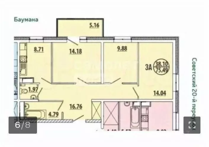 3-к кв. Иркутская область, Иркутск ул. Летописца Нита Романова, 23А ... - Фото 1