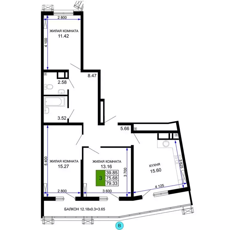 3-комнатная квартира: Краснодар, Воронежская улица, 47/10 (78.83 м) - Фото 0