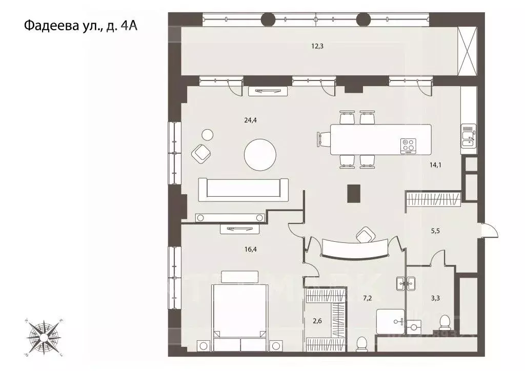 2-к кв. Москва ул. Фадеева, 4А (78.1 м) - Фото 2