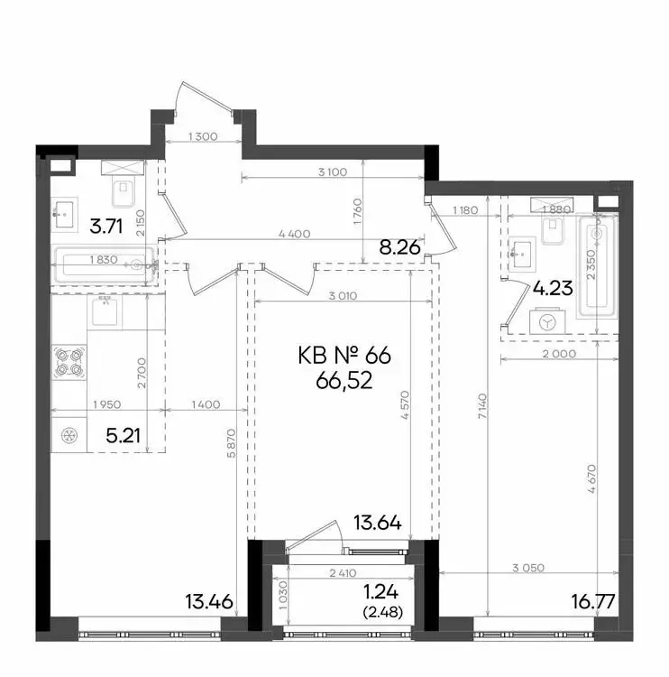 3-комнатная квартира: Казань, улица Аделя Кутуя, 181Ж (66.52 м) - Фото 0
