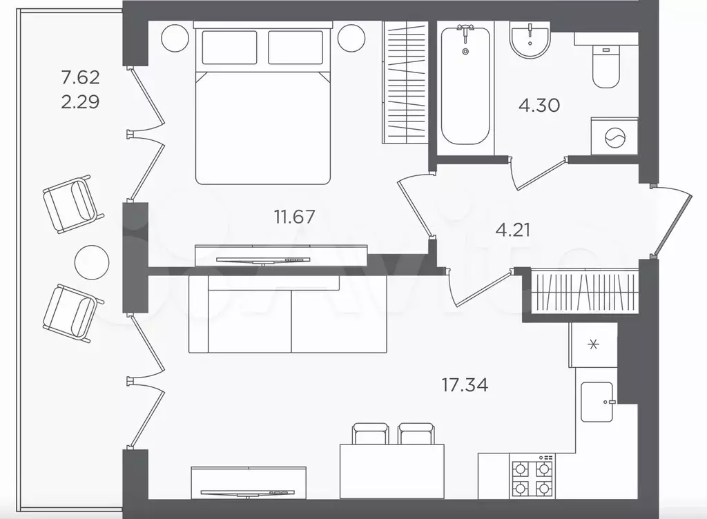 1-к. квартира, 39,8 м, 2/4 эт. - Фото 1