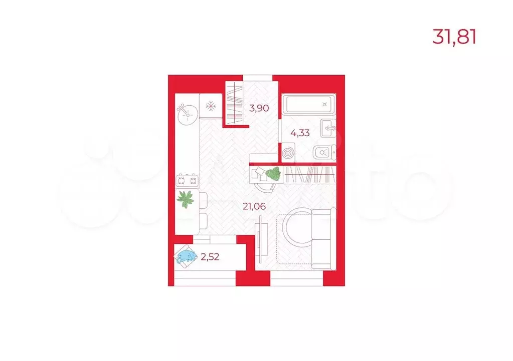Квартира-студия, 32 м, 2/16 эт. - Фото 1