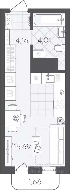 Студия Тюменская область, Тюмень ул. Вадима Бованенко, 7 (25.52 м) - Фото 1