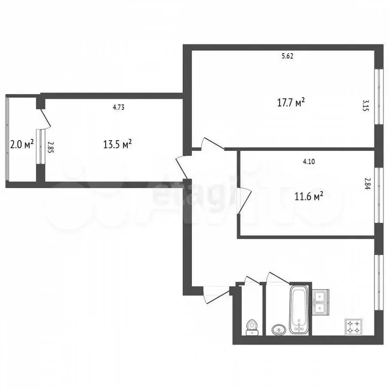 3-к. квартира, 59,9 м, 1/9 эт. - Фото 0