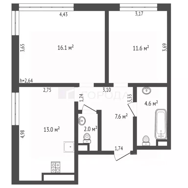 2-к кв. Новосибирская область, Новосибирск ул. Королева, 1Б (54.9 м) - Фото 1