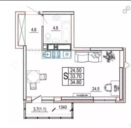 Квартира-студия: Краснодар, Старокубанская улица, 123А (34.8 м) - Фото 1