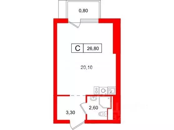 Студия Санкт-Петербург Лиговский просп., 244 (26.8 м) - Фото 1