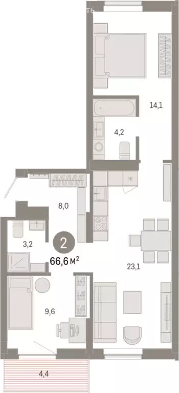 2-комнатная квартира: Омск, Кировский округ (66.59 м) - Фото 1