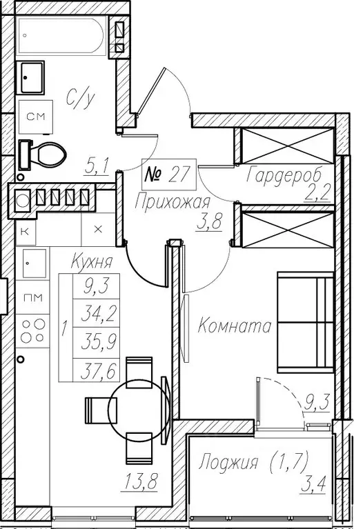 1-к кв. Калининградская область, Пионерский  (35.9 м) - Фото 1