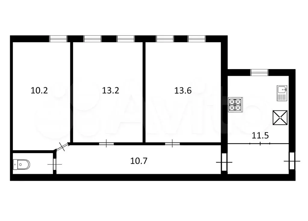 3-к. квартира, 60,6 м, 2/5 эт. - Фото 0