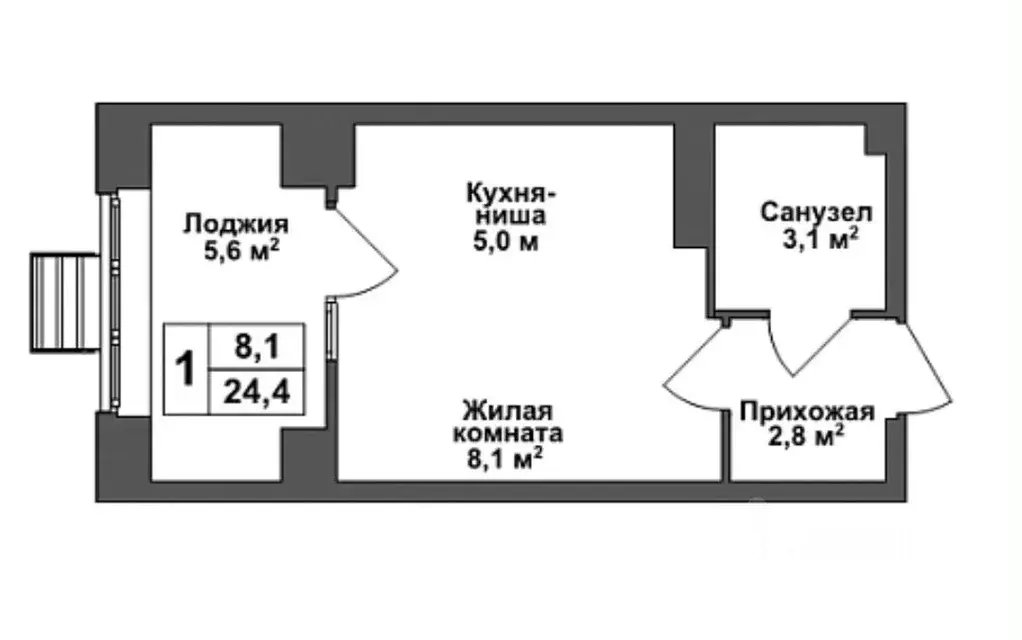 Студия Тульская область, Тула пос. Горелки, Ключевая ул., 8 (24.0 м) - Фото 0