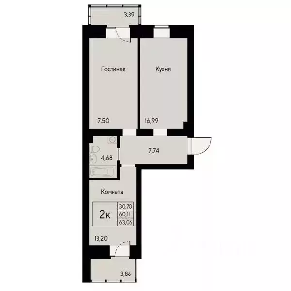 2-к кв. Красноярский край, Красноярск ул. Елены Стасовой, 80 (63.7 м) - Фото 1