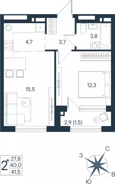 2-к кв. Пермский край, Пермь ул. Космонавта Беляева, 17 (41.5 м) - Фото 0