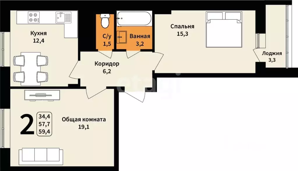 2-к кв. Белгородская область, Белгородский район, Дубовское с/пос, ... - Фото 2