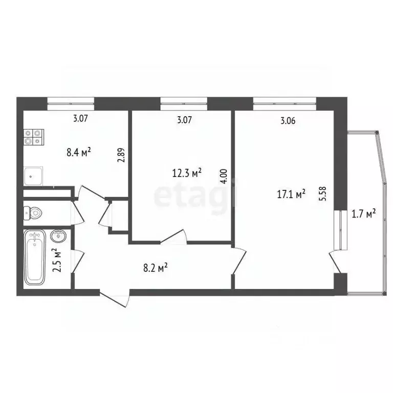 2-к кв. Крым, Щелкино Ленинский район, 2-й мкр, 59 (50.2 м) - Фото 2