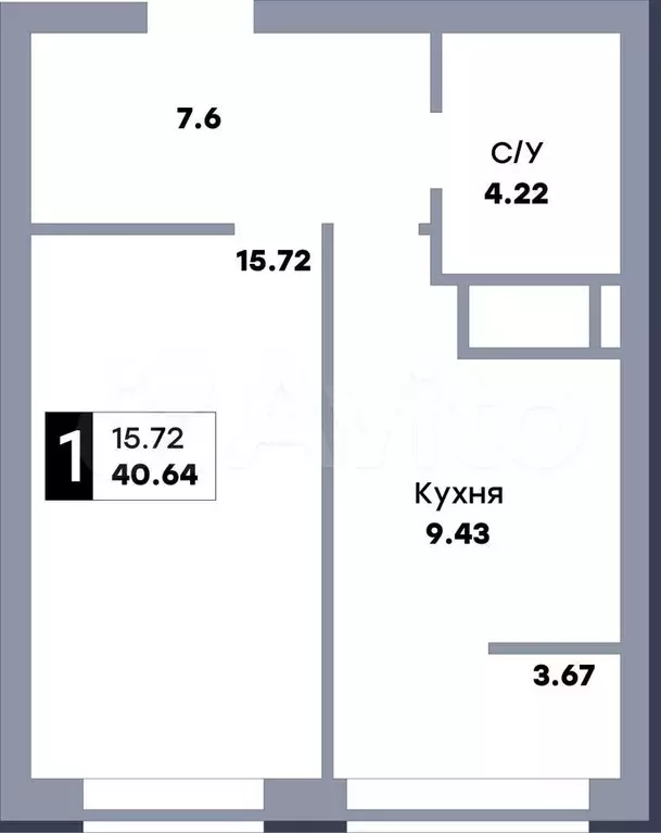 1-к. квартира, 40,6 м, 6/22 эт. - Фото 0