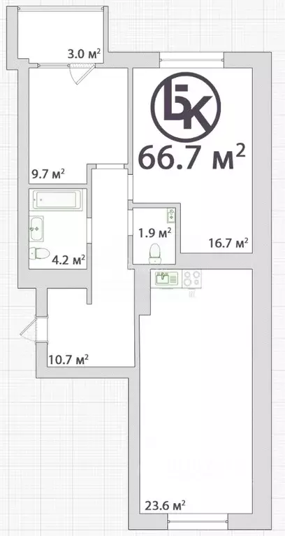 3-к кв. Новосибирская область, Новосибирск ул. Прибрежная, 6/1 (66.7 ... - Фото 2