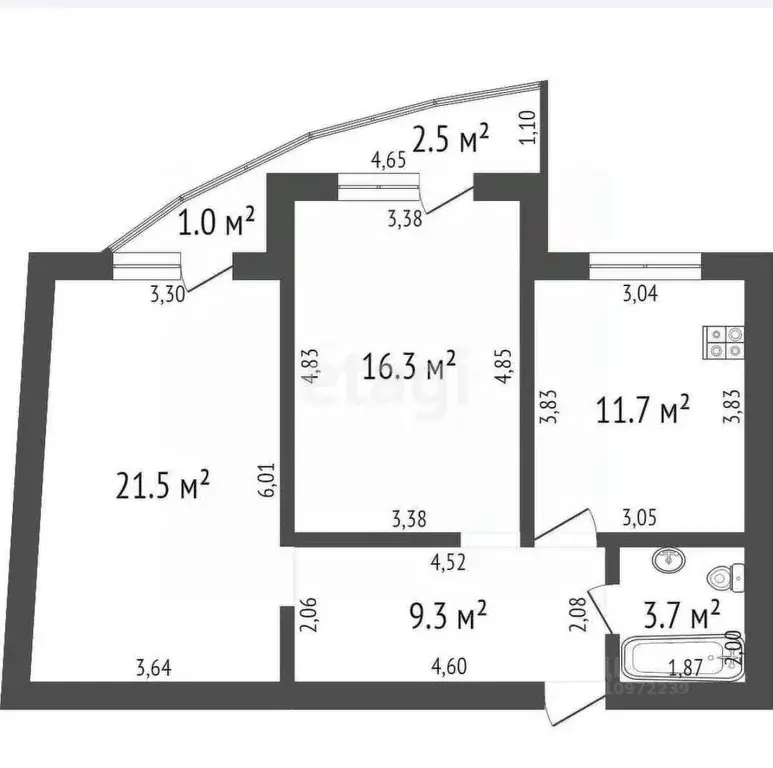 2-к кв. Башкортостан, Стерлитамак ул. 7 Ноября, 101 (62.5 м) - Фото 1