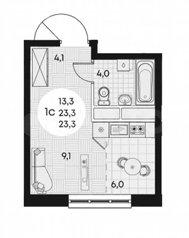 Квартира-студия, 23,3 м, 15/15 эт. - Фото 1
