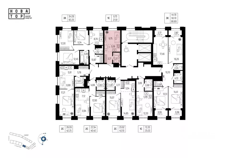1-к кв. Башкортостан, Уфа Глумилино-1 мкр, Новатор жилой комплекс ... - Фото 2