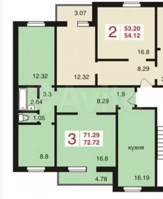 3-к. квартира, 71 м, 7/10 эт. - Фото 0