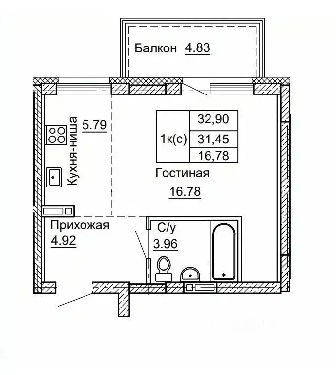 1-к кв. Алтайский край, Барнаул ул. Никитина, 41 (32.9 м) - Фото 0