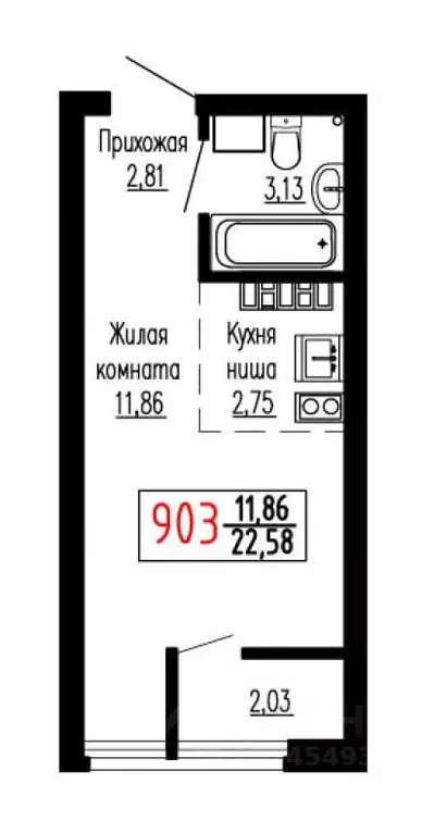 Студия Свердловская область, Екатеринбург ул. Лыжников, 3 (22.7 м) - Фото 1