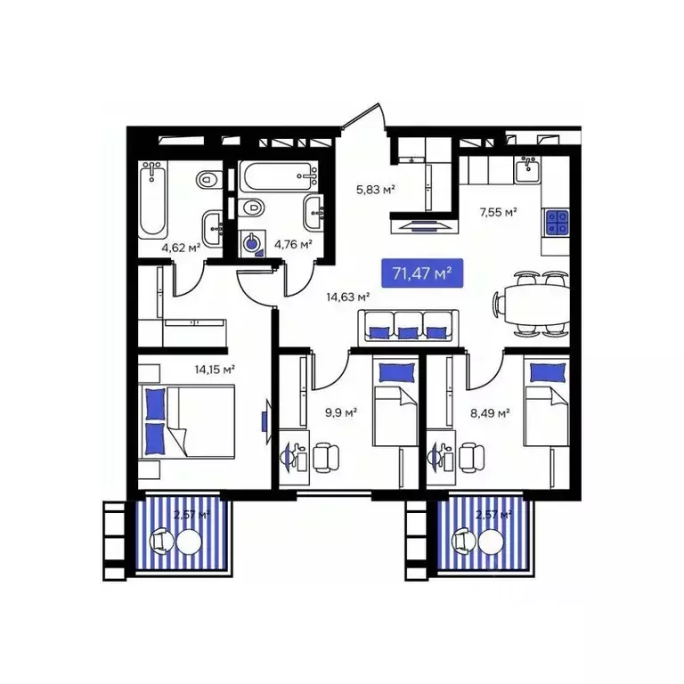 2-к кв. Приморский край, Владивосток Визионер жилой комплекс (45.38 м) - Фото 1