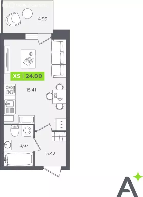 Квартира-студия: Кудрово, Солнечная улица, 10к2 (23.9 м) - Фото 1