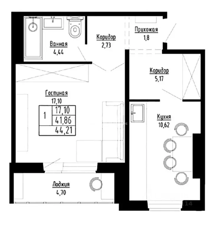1-к кв. Новосибирская область, Новосибирск ул. Николая Сотникова, 36 ... - Фото 2