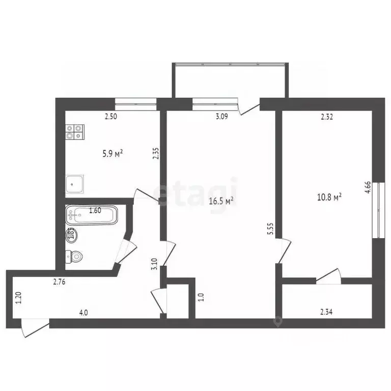 2-к кв. Крым, Евпатория проезд Советский, 2 (44.9 м) - Фото 2