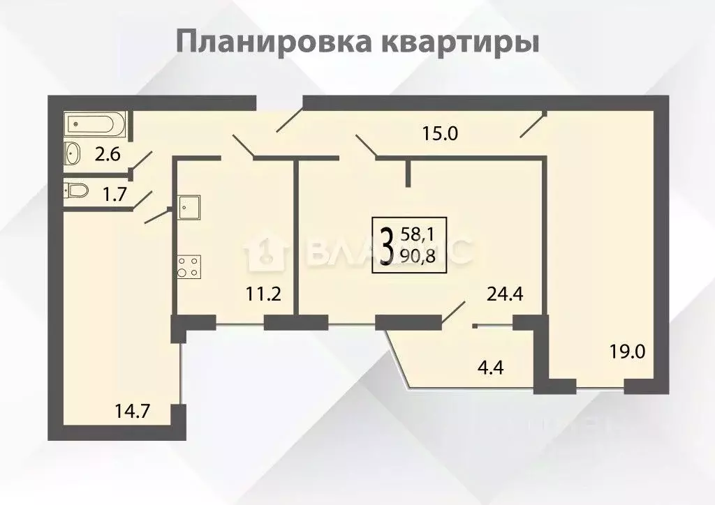 3-к кв. Владимирская область, Владимир Добросельская ул., 188Бк1 (89.0 ... - Фото 1