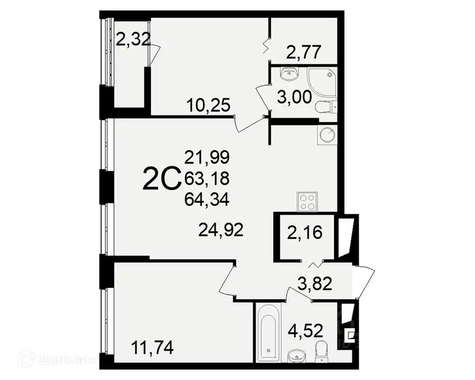 2-к кв. Рязанская область, Рязань ул. Чкалова (64.34 м) - Фото 1