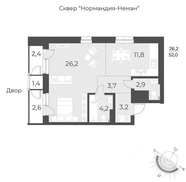 2-к кв. Новосибирская область, Новосибирск ул. Аэропорт, 49/1 (52.2 м) - Фото 1