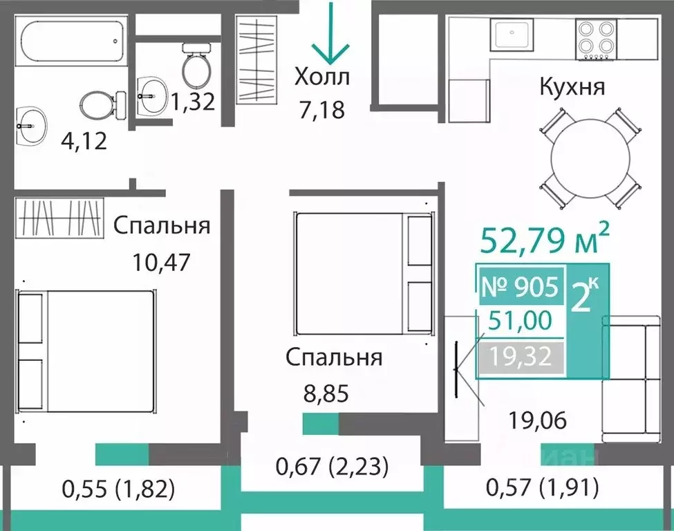 2-к кв. Крым, Симферополь Крымская роза мкр,  (52.79 м) - Фото 0