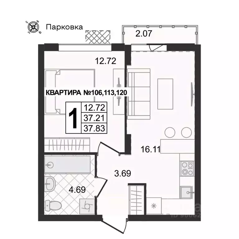 1-к кв. Владимирская область, Муром ул. 1-я Новослободская (37.83 м) - Фото 0