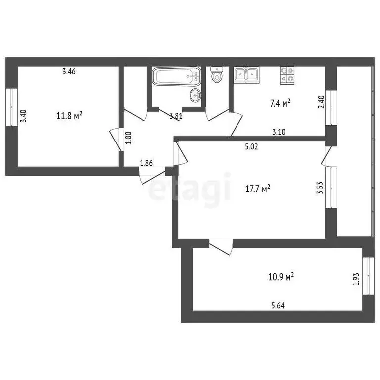 3-комнатная квартира: Тюмень, Полевая улица, 27 (58 м) - Фото 0