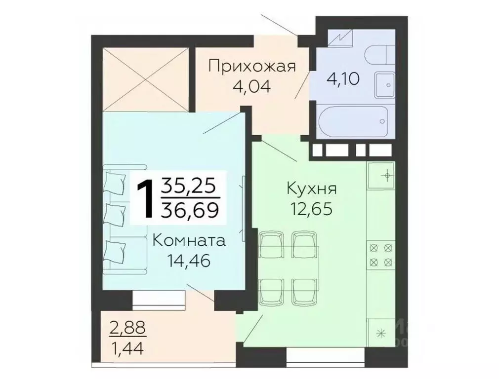 1-к кв. Воронежская область, Воронеж ул. 45-й Стрелковой Дивизии, 115 ... - Фото 0