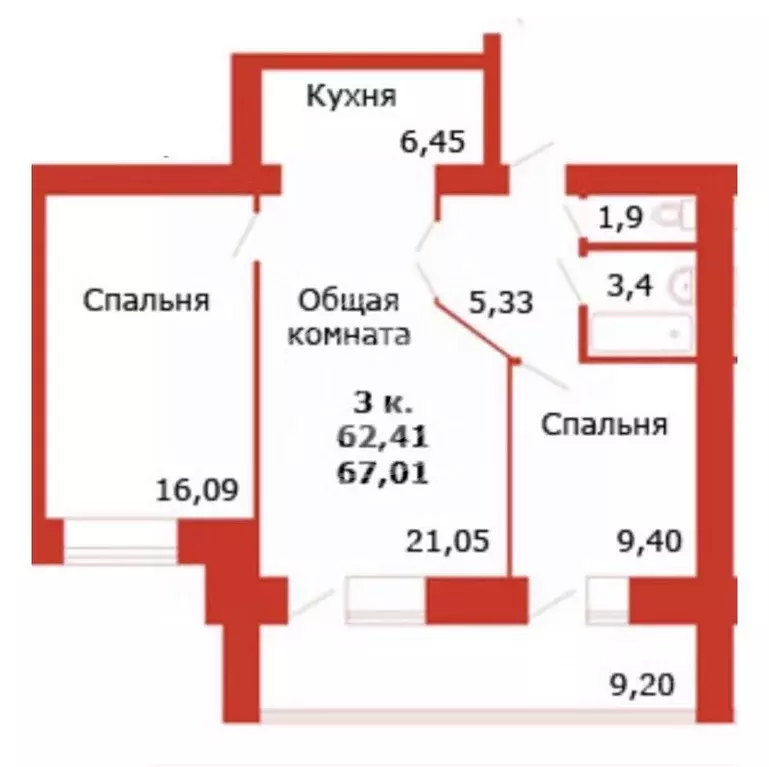 3-к кв. Алтайский край, Барнаул ул. Сергея Семенова, 1 (68.0 м) - Фото 1