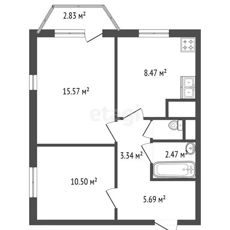 2-комнатная квартира: Санкт-Петербург, проспект Кузнецова, 12к2 (48.6 ... - Фото 1