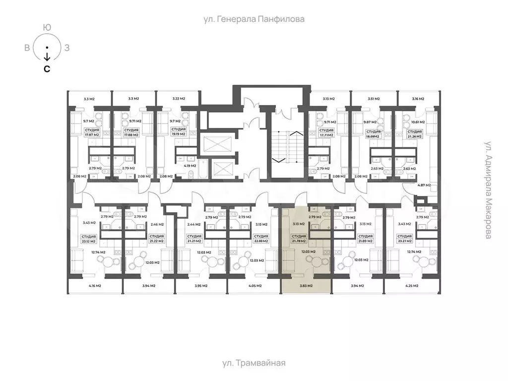 Апартаменты-студия, 21,8 м, 7/19 эт. - Фото 1