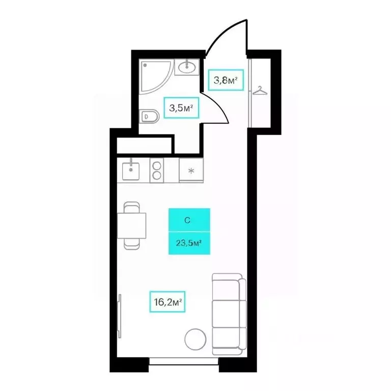 Студия Тюменская область, Тюмень ул. Червишевский Тракт, 25 (23.5 м) - Фото 1